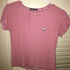 Brandy Melville Red Striped alien tee
